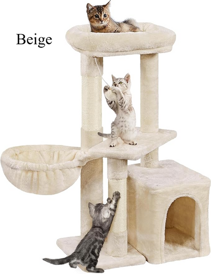 Cat Tree 34In Cat Tower Plush Cover with Condo, Platform & Basket for Indoor Kittens, Cat Furniture Activity Tree