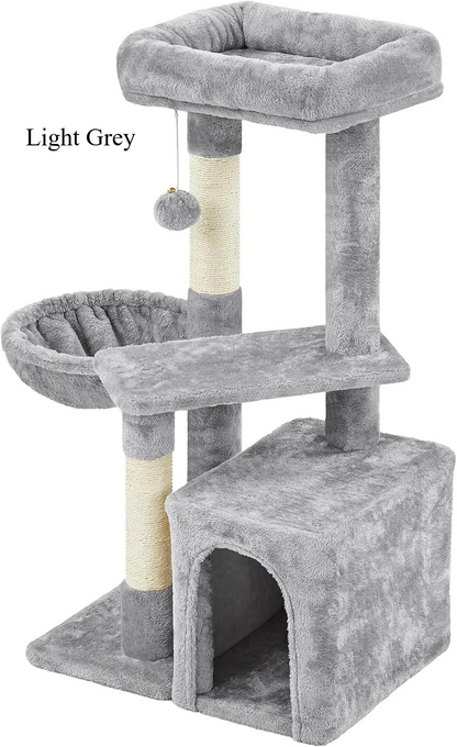 Cat Tree 34In Cat Tower Plush Cover with Condo, Platform & Basket for Indoor Kittens, Cat Furniture Activity Tree