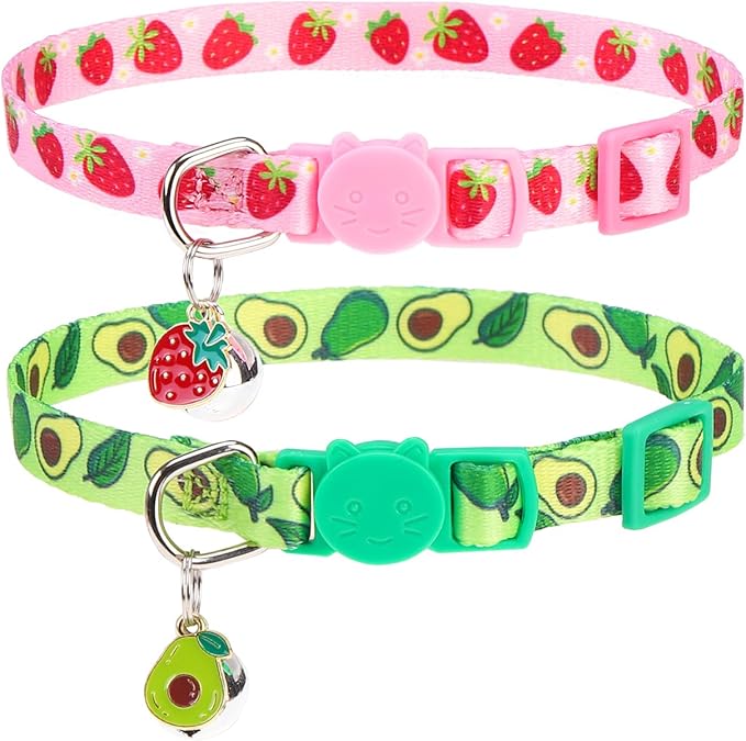 Breakaway Cat Collar with Bell Charm, 2 Packs Adjustable Kitty Collars Pink & Black Skull Pattern, 7.8-11.8 In