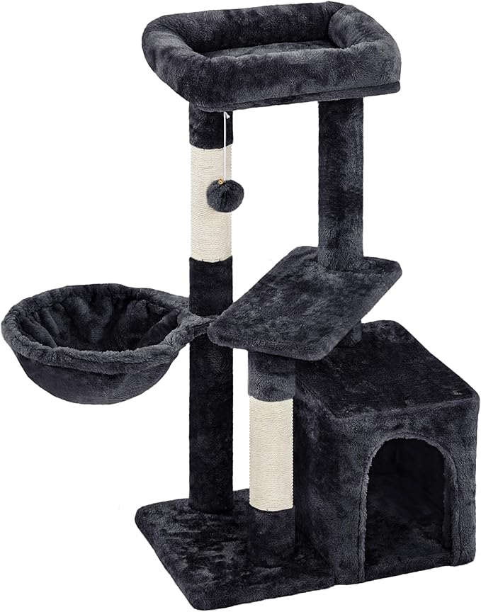 Cat Tree 34In Cat Tower Plush Cover with Condo, Platform & Basket for Indoor Kittens, Cat Furniture Activity Tree