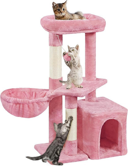 Cat Tree 34In Cat Tower Plush Cover with Condo, Platform & Basket for Indoor Kittens, Cat Furniture Activity Tree