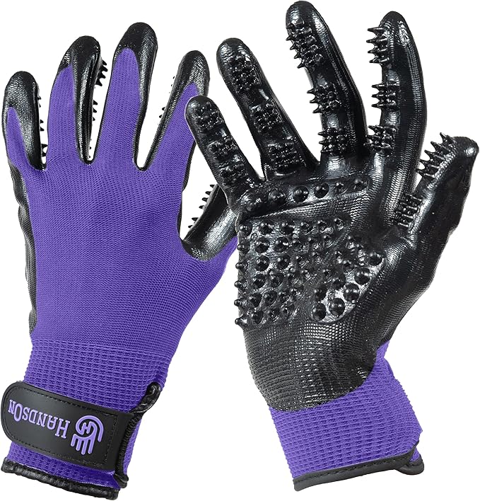 Pet Grooming Gloves - Patented #1 Ranked, Award Winning Shedding, Bathing, & Hair Remover Gloves - Gentle Brush for Cats, Dogs, and Horses (Grey, Large)