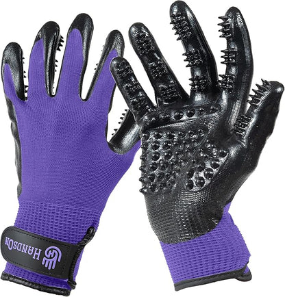 Pet Grooming Gloves - Patented #1 Ranked, Award Winning Shedding, Bathing, & Hair Remover Gloves - Gentle Brush for Cats, Dogs, and Horses (Grey, Large)