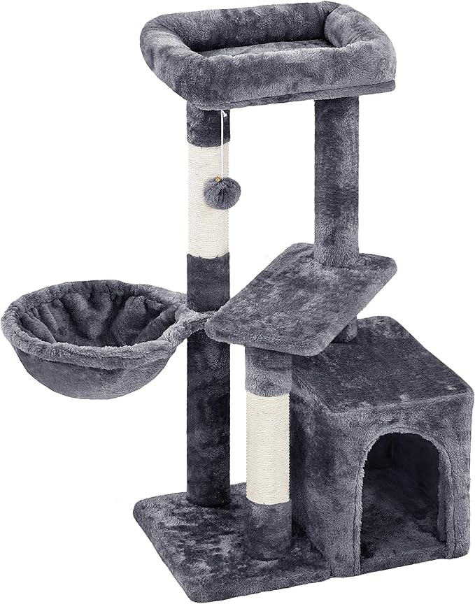 Cat Tree 34In Cat Tower Plush Cover with Condo, Platform & Basket for Indoor Kittens, Cat Furniture Activity Tree