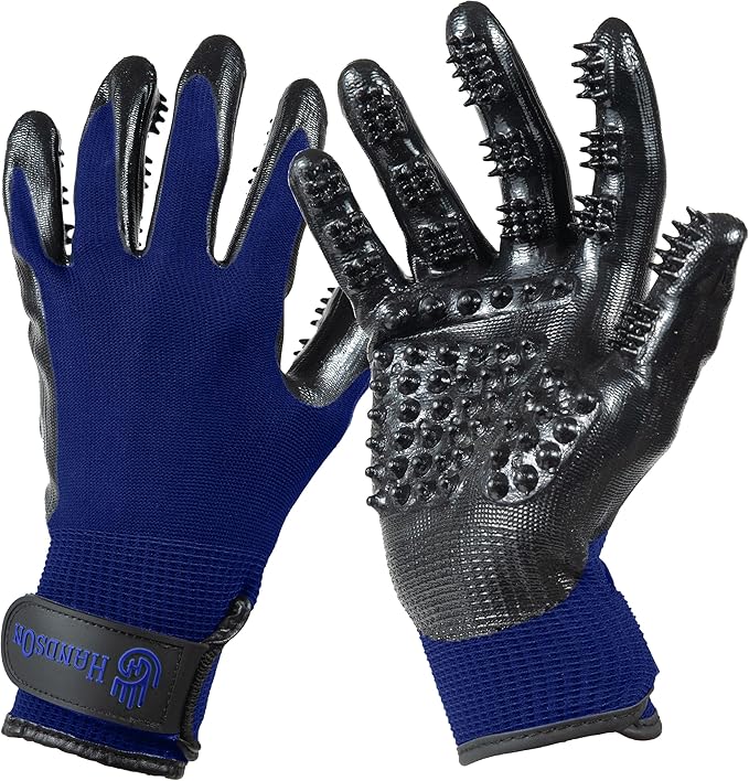 Pet Grooming Gloves - Patented #1 Ranked, Award Winning Shedding, Bathing, & Hair Remover Gloves - Gentle Brush for Cats, Dogs, and Horses (Grey, Large)